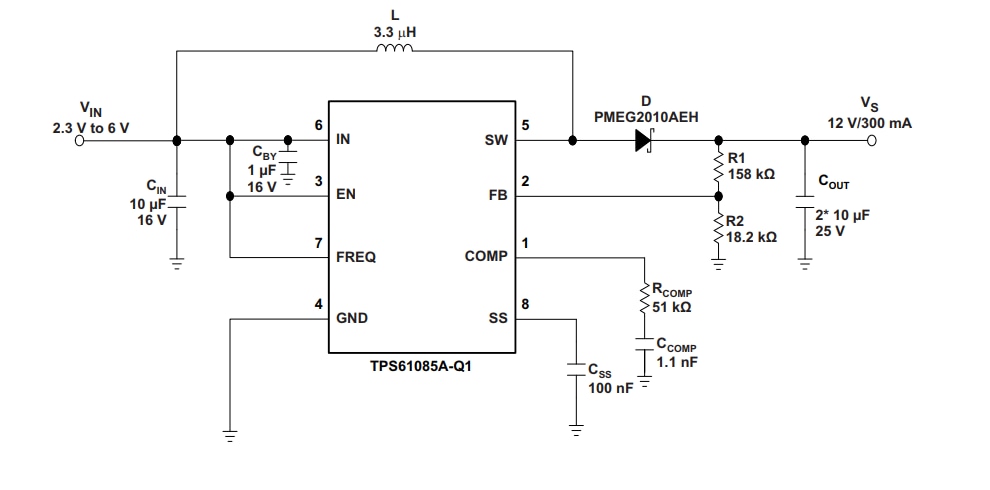 Schaltplan - Texas Instruments TPS61085A-Q1 DC/DC-Aufwärtswandler